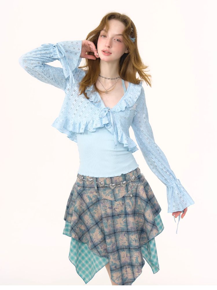 Lace Hollow Tie Knit Cardigan【s0000012228】