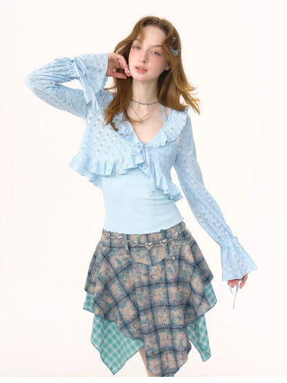 Lace Hollow Tie Knit Cardigan【s0000012228】