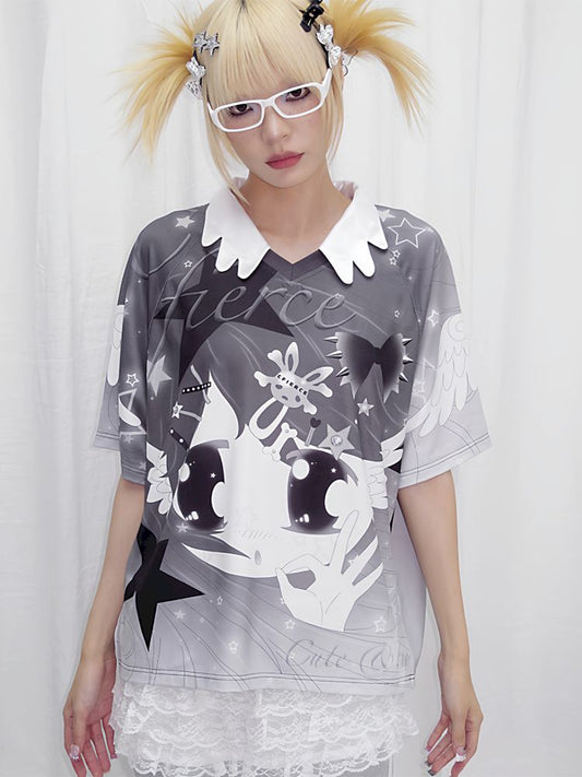 Printed Plunger Sleeve T-Shirt【s0000013870】