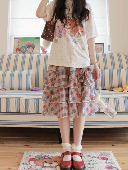 Strawberry Plaid Print Midi Skirt【s0000017504】