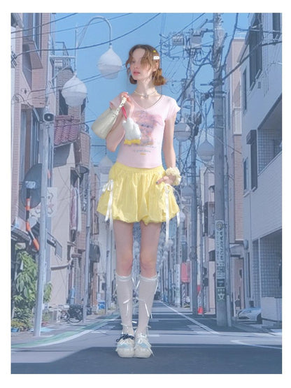 Rabbit Printing V-Neck Short Sleeve T-shirt【s0000012236】