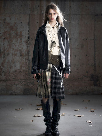Loose black myriad leather jacket【s0000013885】