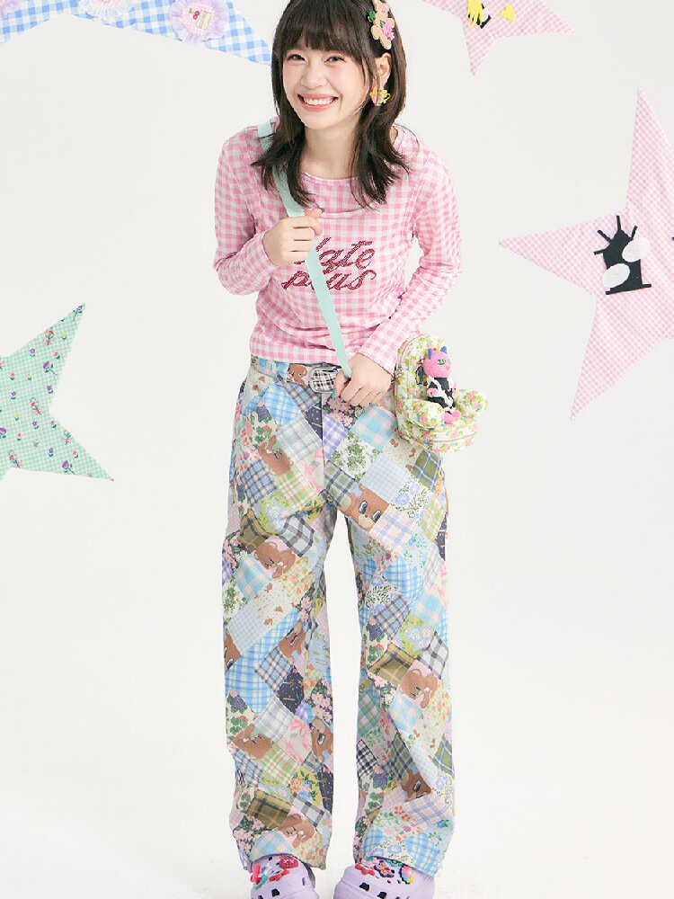 Vintage Bear Floral Patchwork Pants【s0000018721】