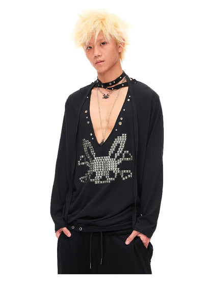 Studded Rabbit Skull Pleated Top【s0000016489】
