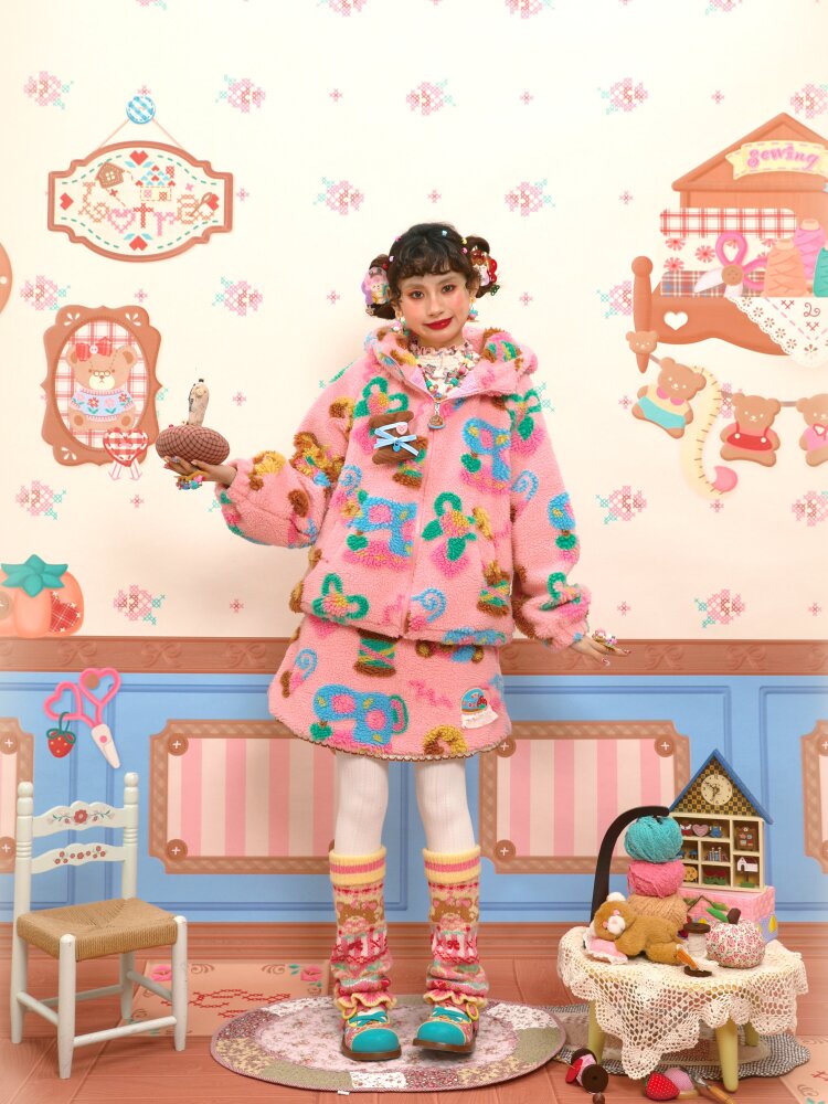 Pink Polar Fleece Lambswool Skirt【s0000015566】