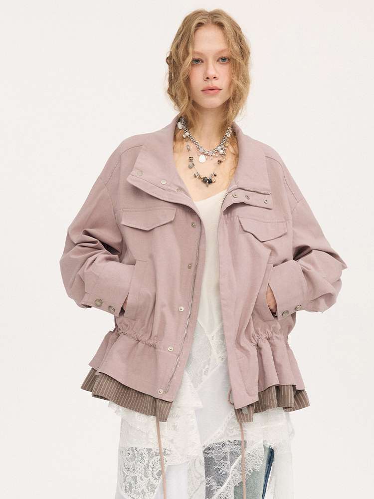 Stand-up Collar Drawstring Hem【s0000015415】