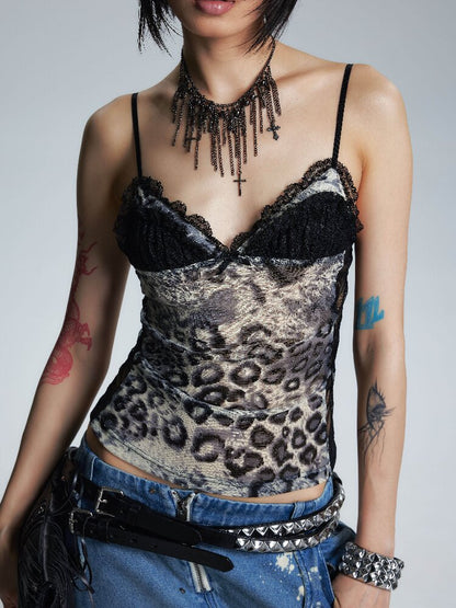 Leopard Print Mesh Stretch Camisole【s0000017004】