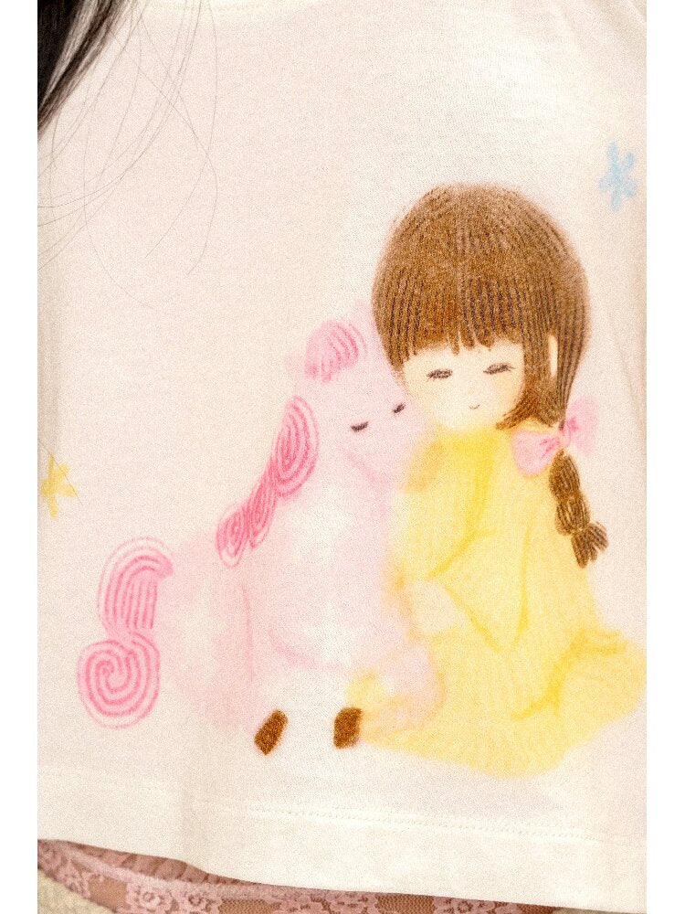 Girls Horse Print Short Sleeve T-shirt【s0000016102】