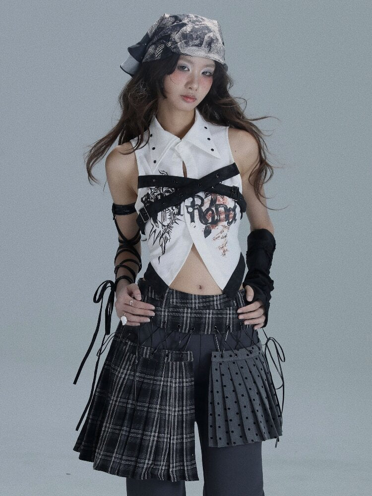Punk Print Splicing Sleeveless【s0000016719】