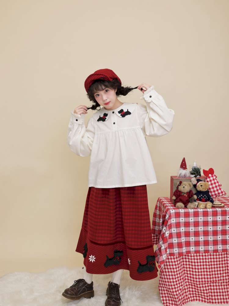 Puppy Bow Embroidery Lace Shirt【s0000015099】