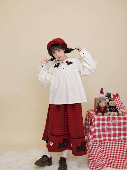 Puppy Bow Embroidery Lace Shirt【s0000015099】