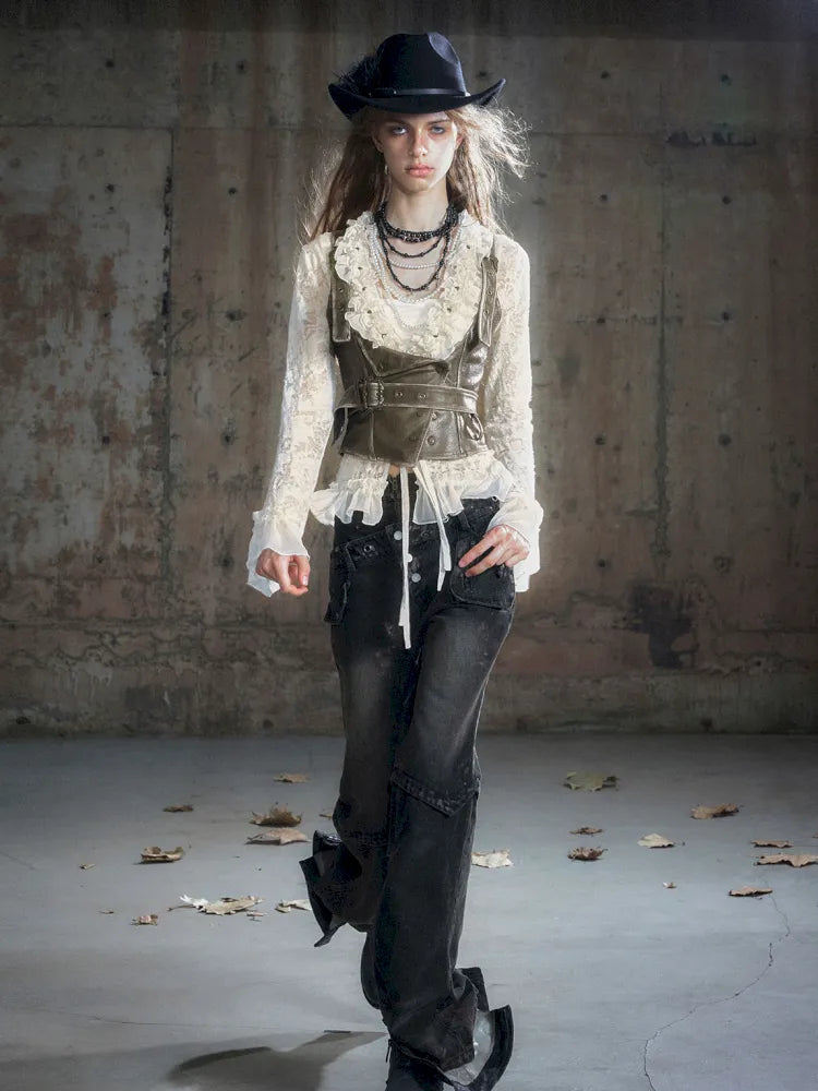 Patchwork Distressed Low-Rise Jeans【s0000013966】