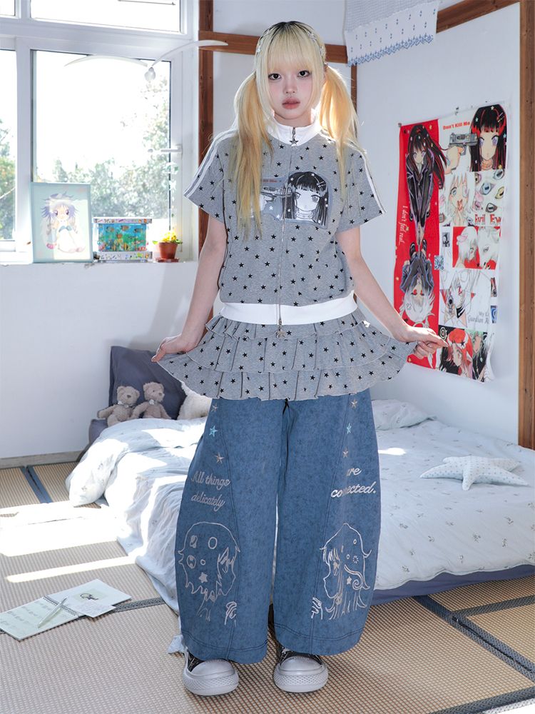 Stars Old Illustration Wide Leg Pants【s0000012202】