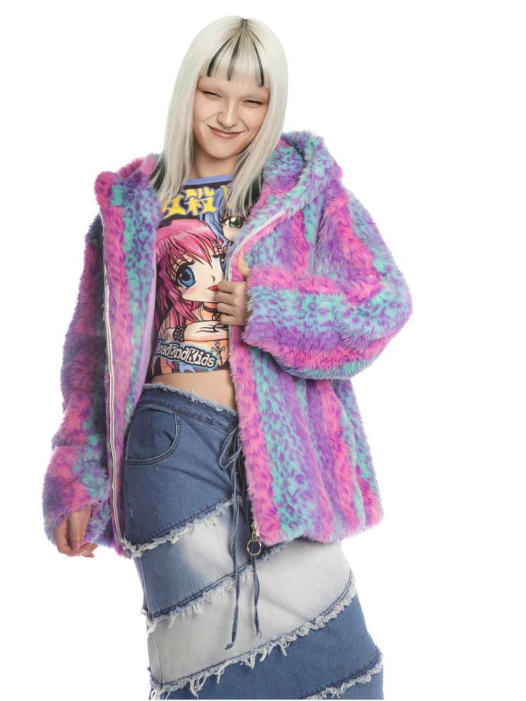 Colorful Leopard Print Plush Fur Hooded Jacket【s0000014908】