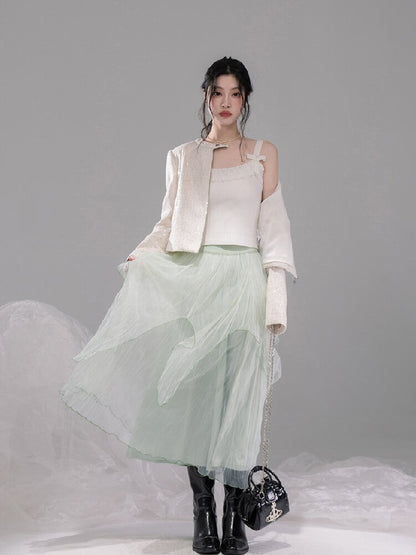 Liubo Gauze Green Irregular Skirt【s0000015738】