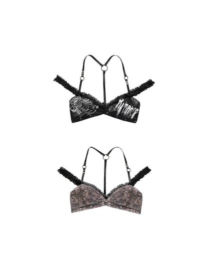 Dark punk rock reversible patchwork print bikini【s0000008404】