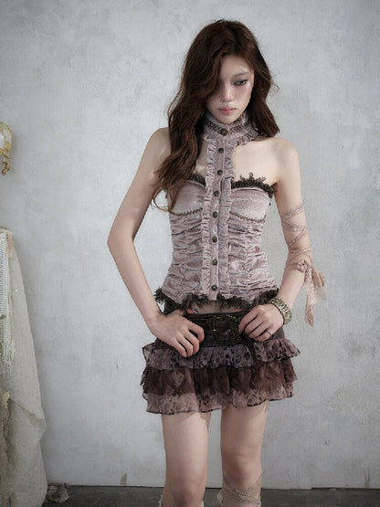 Baroque Lace Patchwork Halter Top【s0000017982】