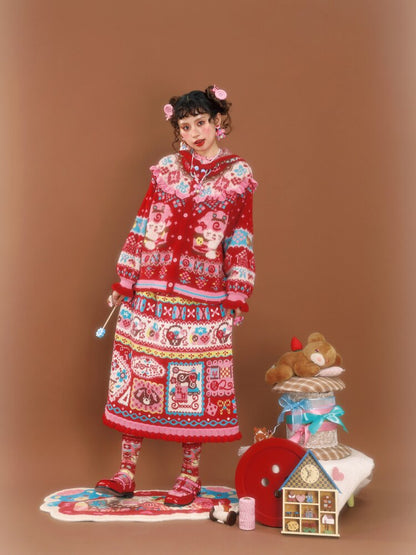 Red Fair Island Mink Knit Cardigan【s0000015591】