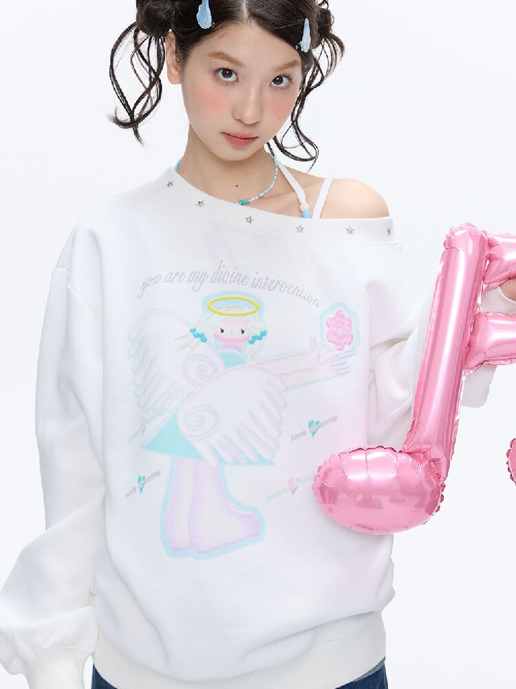 White Star Bead Shoulder Sweatshirt【s0000016384】