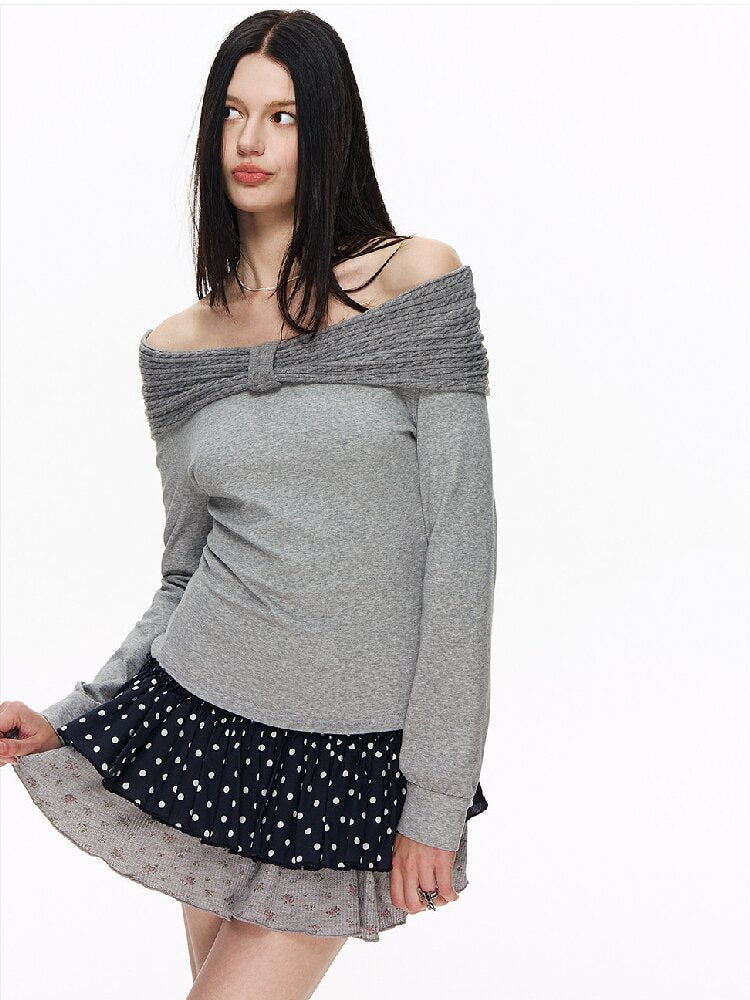 One Shoulder Bow Long Sleeve Top【s0000015875】