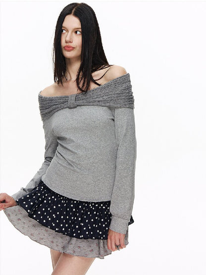 One Shoulder Bow Long Sleeve Top【s0000015875】