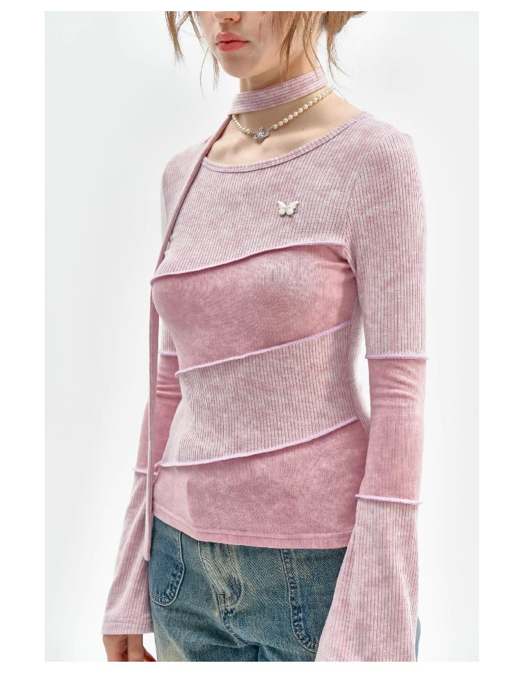 Splicing Collar Long Sleeve T-Shirt【s0000011518】