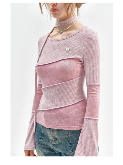 Splicing Collar Long Sleeve T-Shirt【s0000011518】