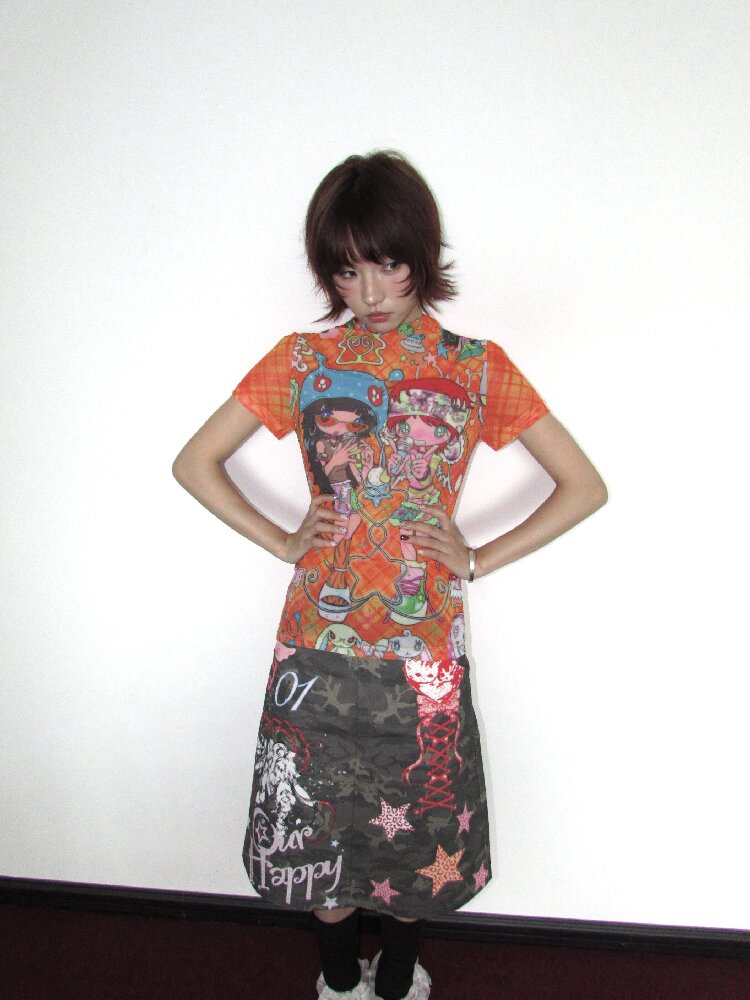 Graffiti Print Camouflage Skirt【s0000018659】