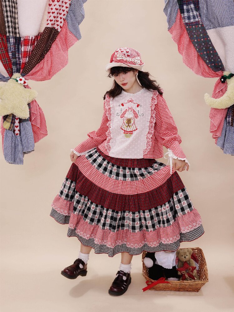 Checkered Patchwork Lace Dress【s0000019285】