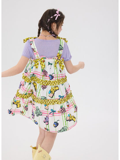 Plaid Bear Pattern Suspender Skirt【s0000016705】