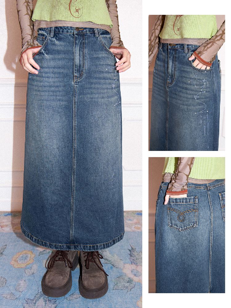 Low- Waisted Denim Mid-Length Half Skirt【s0000011643】