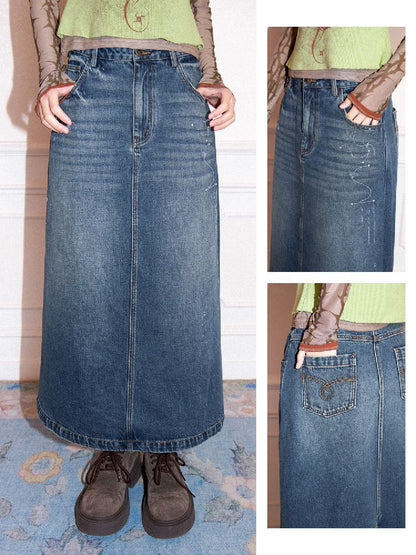 Low- Waisted Denim Mid-Length Half Skirt【s0000011643】