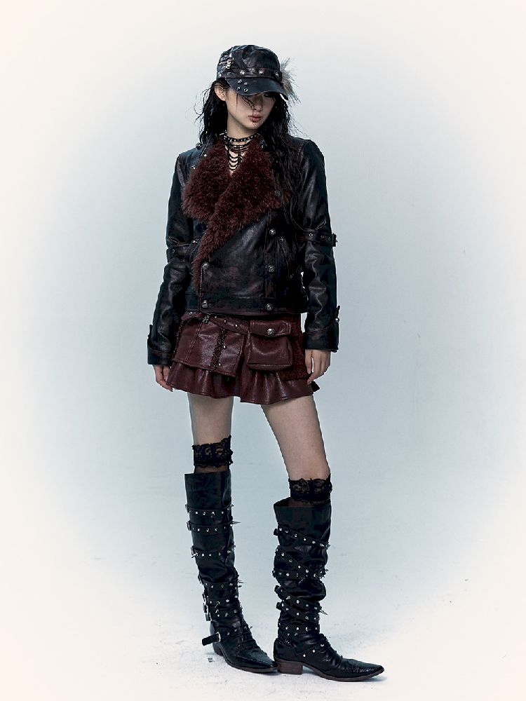 Rub Color Leather Jacket [S0000011223]