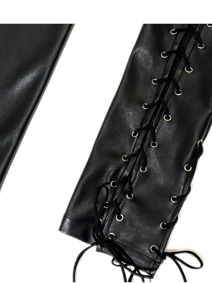 Metal Rivet High-Stretch Leather Pants【s0000019100】