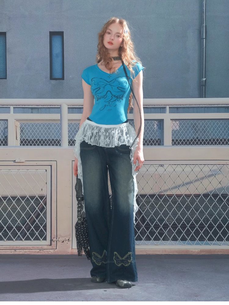 High-waisted thin straight wide-leg jeans【s0000013376】