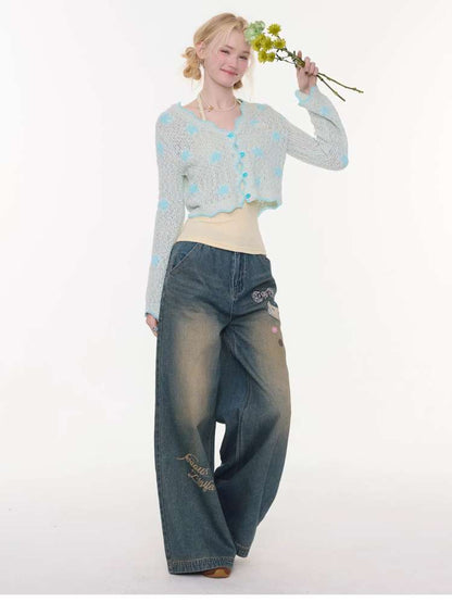 Cat Printed Straight Wide Jeans【s0000015431】