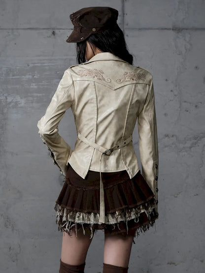 Slim-Fit Short Leather Jacket【s0000013945】