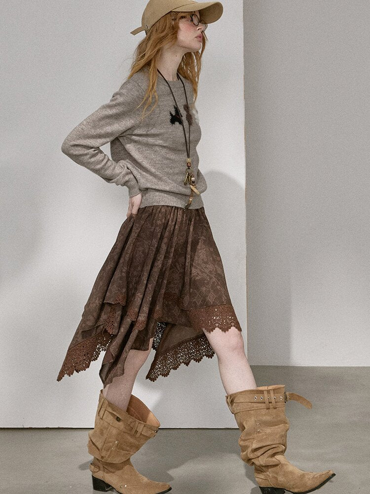 Lace Paneled Irregular Skirt【s0000015901】