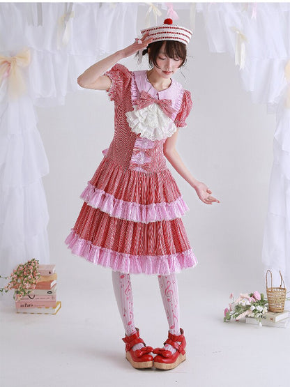 Vintage Red Striped Skirt Dress【s0000016551】