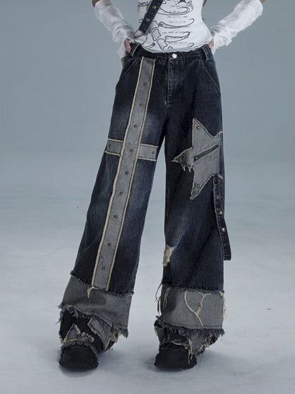 Raw edge studded casual denim pants【s0000013481】