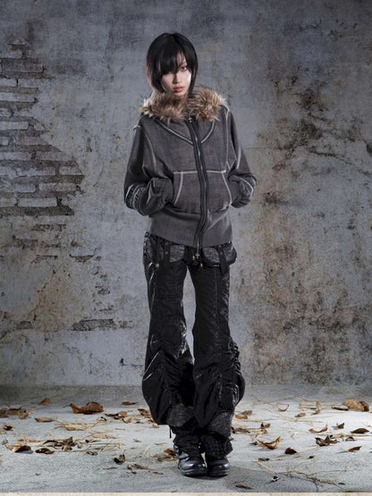 Lantern Sleeve Hooded Sweatshirt Jacket【s0000014493】