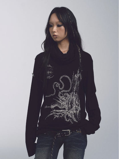 High Neck Loose Printed Sweater【s0000011228】