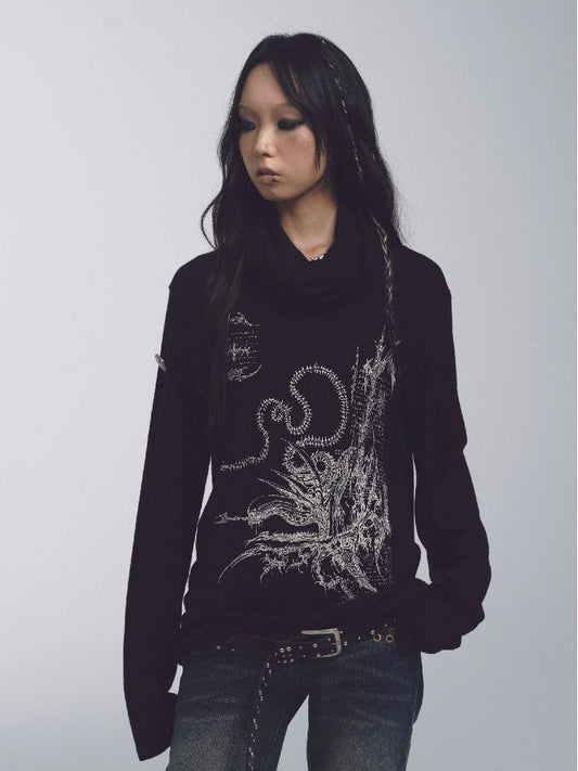 High Neck Loose Printed Sweater【s0000011228】