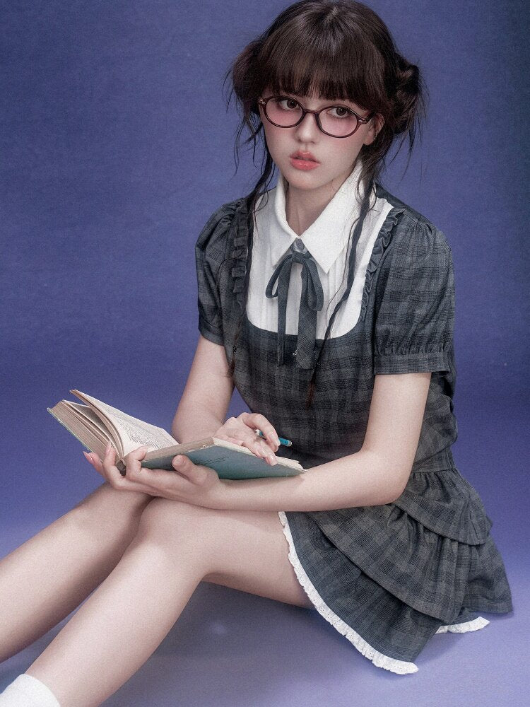 Gray Plaid Collegiate Cake Dress【s0000015756】