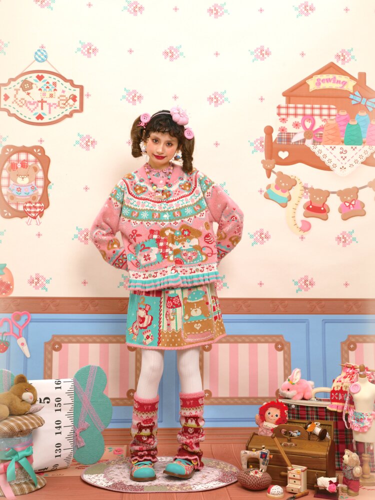 Red Pink Mink Wool Rabbit Cardigan【s0000015572】