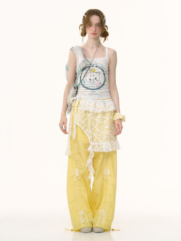 Wide-leg Straight Yellow Sports Casual Pants【s0000012239】