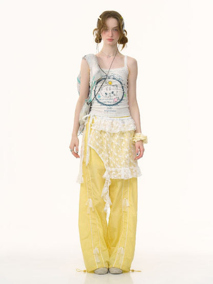 Wide-leg Straight Yellow Sports Casual Pants【s0000012239】