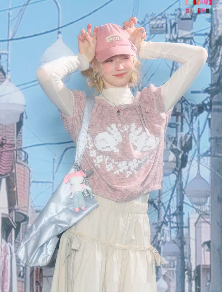 Rabbit Print Doll Knitted Top【s0000015430】