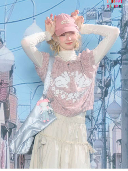 Rabbit Print Doll Knitted Top【s0000015430】