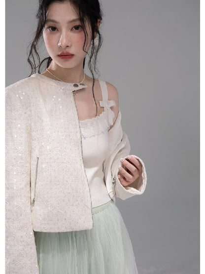 Cloud Woven White Bow Wool Vest【s0000015740】